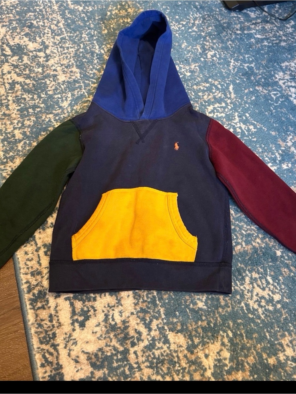 Polo by Ralph Lauren Colorblock Kids Hoodie in Navy, Yellow, Green & Burgundy